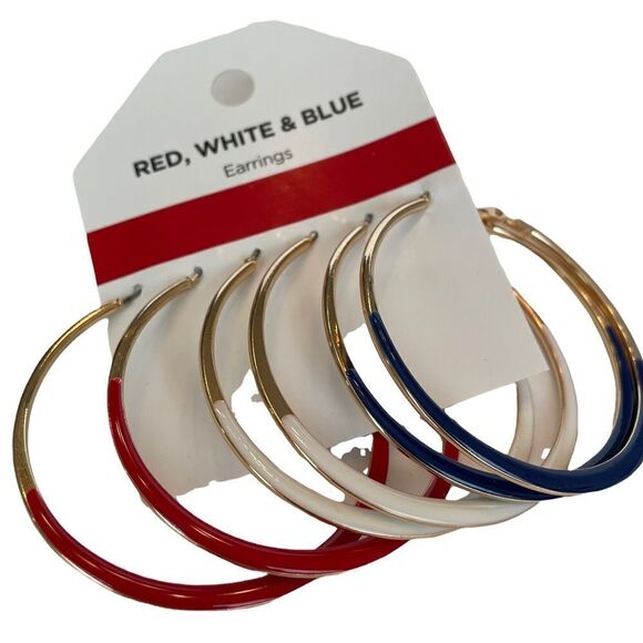 PATRIOTIC HOOP EARRINGS, SET OF 3 - Picture 1 of 5